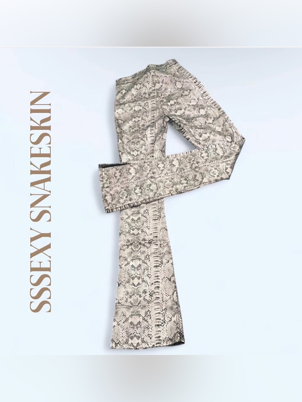 Forever 21 Snake Print Flare Jeans - Beige Gray
